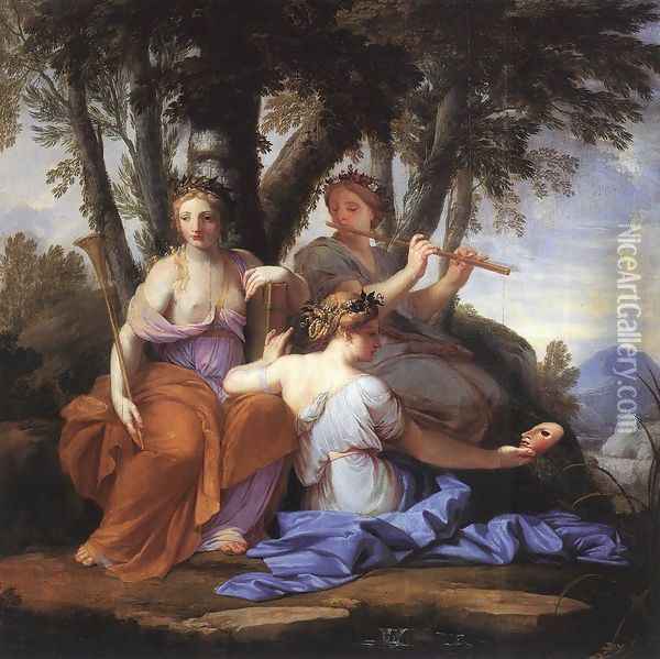 The Muses- Clio, Euterpe and Thalia 1652-55 Oil Painting - Eustache Le Sueur