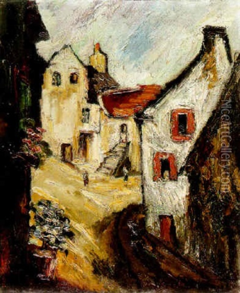A Village Street With Houses Oil Painting - Pierre Dumont