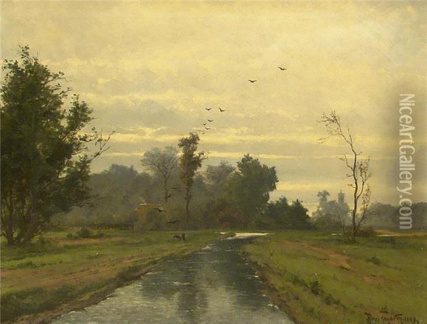 Flusslauf Mitkrahen In Der Dammerung Oil Painting - Heinrich Gogarten