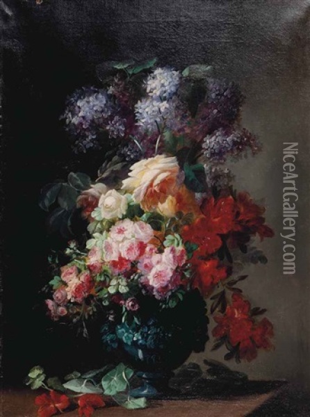 Still Life Of Flowers On A Ledge Oil Painting - Clement Gontier