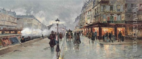 At The Gare Saint Lazare Towards The End Of The Day Oil Painting - Fausto Giusto