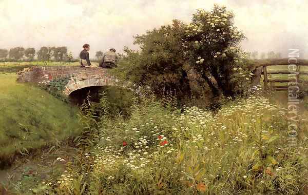 A Meeting on the Bridge Oil Painting - Emile Claus