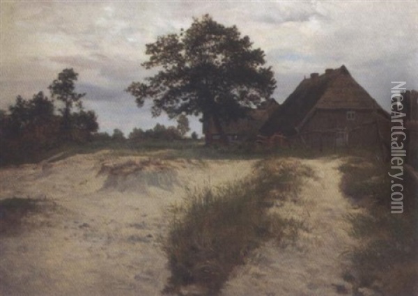 Ahrenshooper Fischerkaten An Den Dunen Oil Painting - Paul Mueller-Kaempff