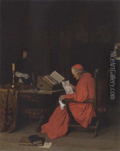 Kardinal Bei Der Lekture Eines Schriftstucks Oil Painting - Paul Friedrich Meyerheim