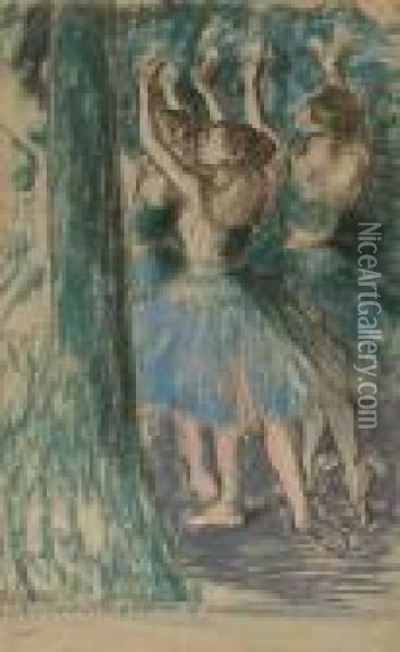 Groupe De Danseuses (decor D'arbres) Oil Painting - Edgar Degas