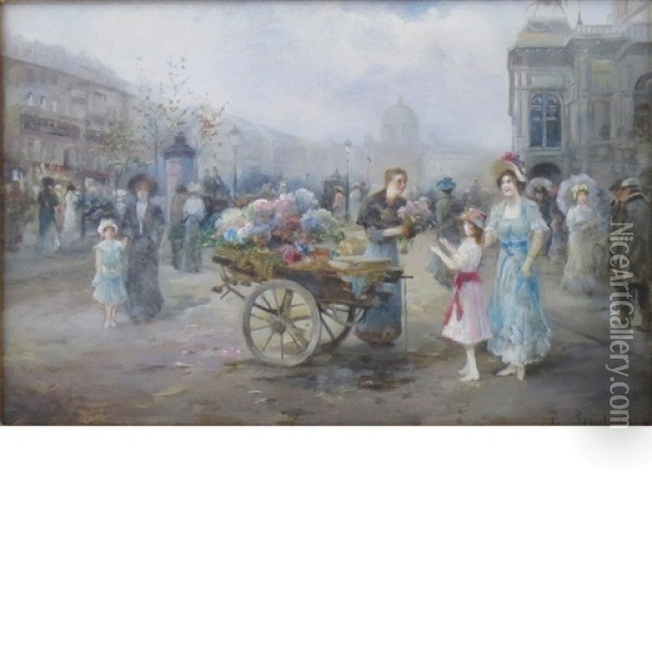 Flower Seller, Paris Oil Painting - Emil Barbarini