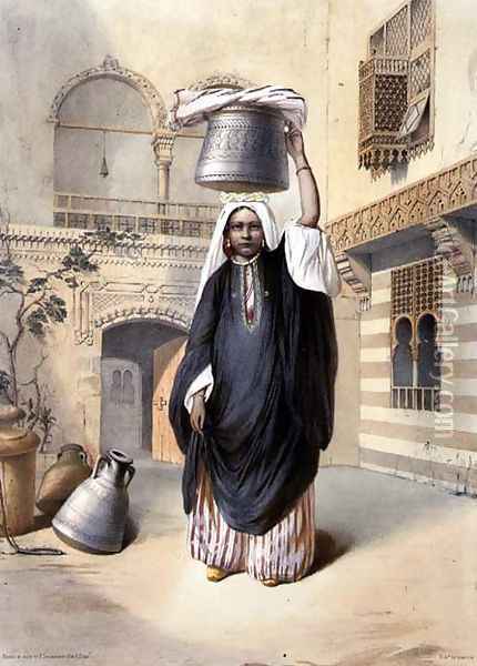 Young Arab Girl Returning from the Hammam in Cairo, illustration from The Valley of the Nile, engraved by Emile Desmaisons 1812-80 pub. by Lemercier, 1848 Oil Painting - Emile Prisse d'Avennes