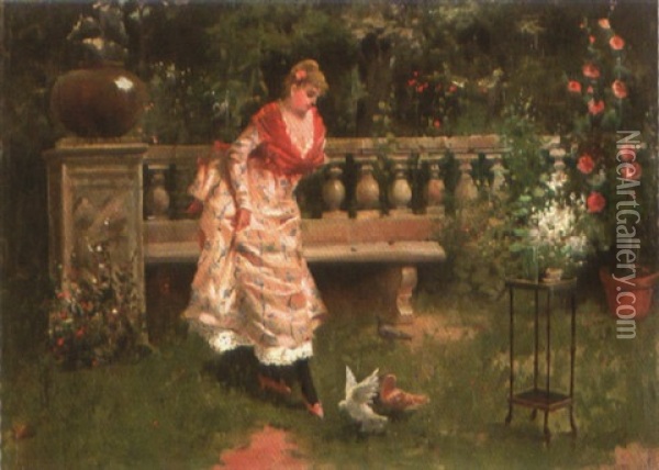Woman In A Garden Oil Painting - Juan Jimenez Martin