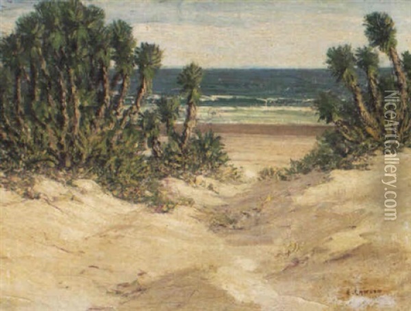 Beach Scene, Miami Oil Painting - Ernest Lawson
