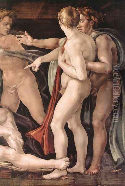Drunkenness of Noah (detail-2) 1509 Oil Painting - Michelangelo Buonarroti