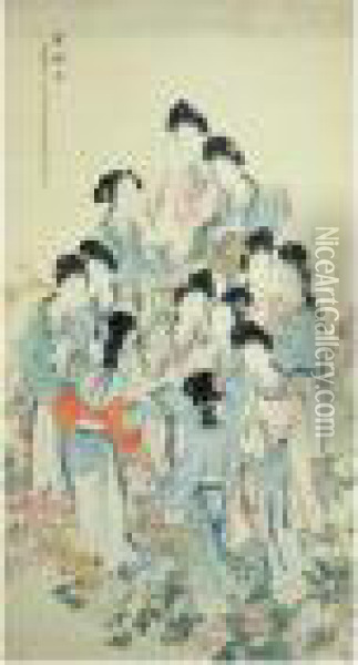 The Twelve Flower Goddesses Of The Twelve Months Oil Painting - Pan Zhenyong