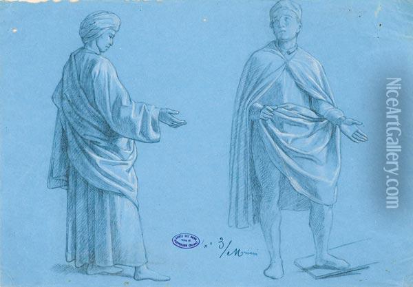 Due Figure Panneggiate Oil Painting - Cesare Mariani