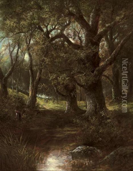A Figure In A Wooded Landscape Oil Painting - Joseph Thors