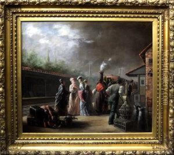 The Train Station Oil Painting - Reginald Machell