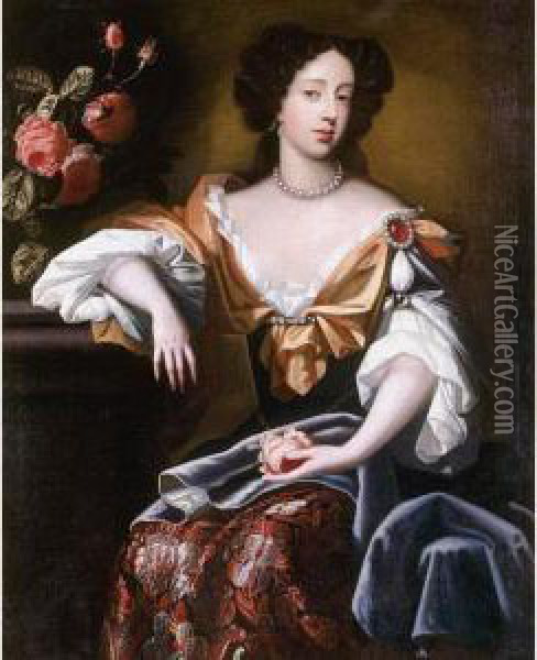 Portrait Of Mary Of Modena Oil Painting - Simon Pietersz. Verelst