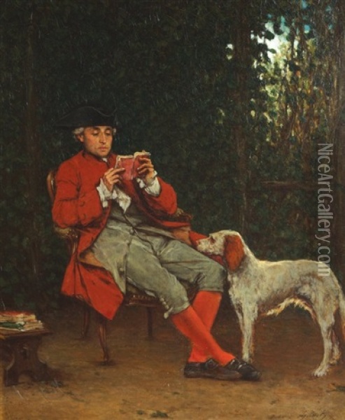 A Gentleman Reading Oil Painting - Victor Joseph Chavet