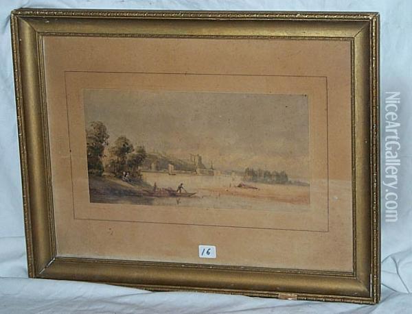 Rives De La Loire A Saumur Oil Painting - Jean-Henri Chouppe