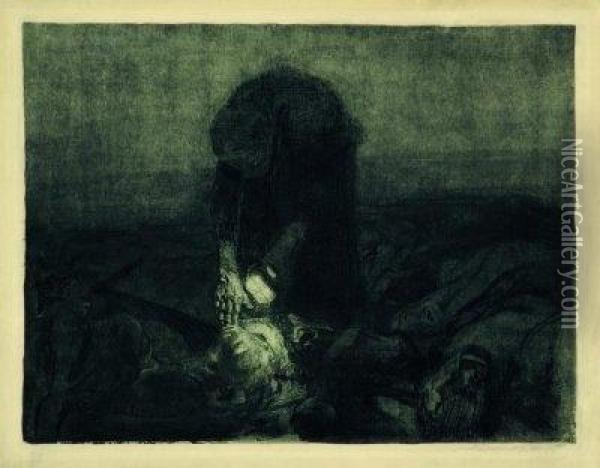 Schlachtfeld. 1907/1921. Etching, Aquatint And Silk-screening On Copperprint Paper Oil Painting - Kathe Kollwitz