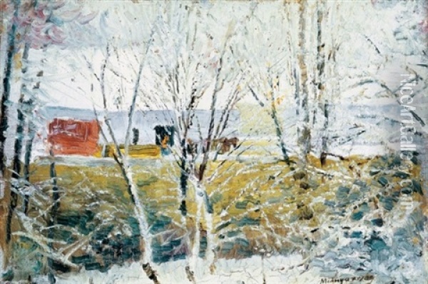 Teli Taj  - Elso Ho (winter Landscape - First Snow) Oil Painting - Laszlo Mednyanszky