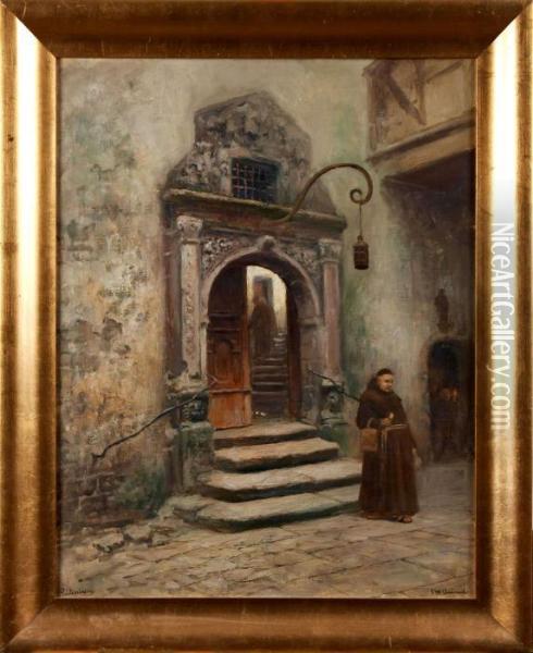 Klostermotiv Med Munkar Oil Painting - Frans Wilhelm Odelmark
