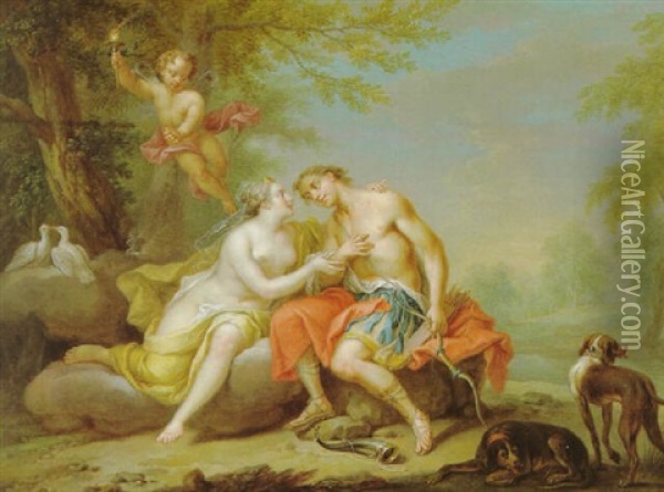 Venus Und Adonis Oil Painting - Franz Christoph Janneck