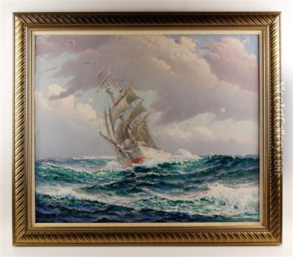 Ship Under Sail Oil Painting - Theodore Victor Carl Valenkamph