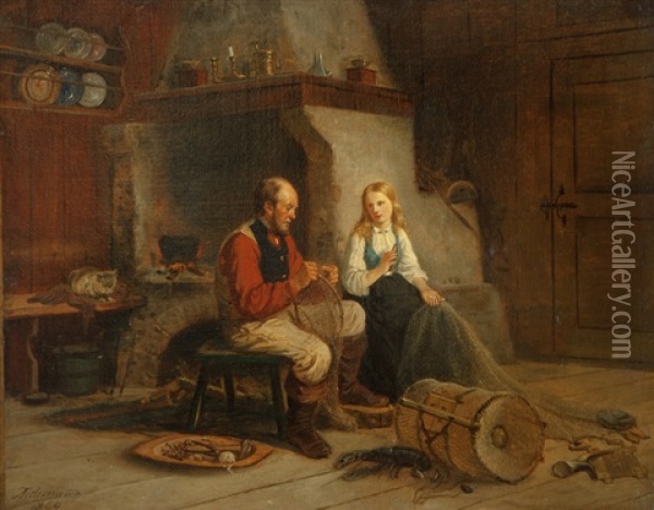 The Fisherman And His Daughter Oil Painting - Adolph Tidemand