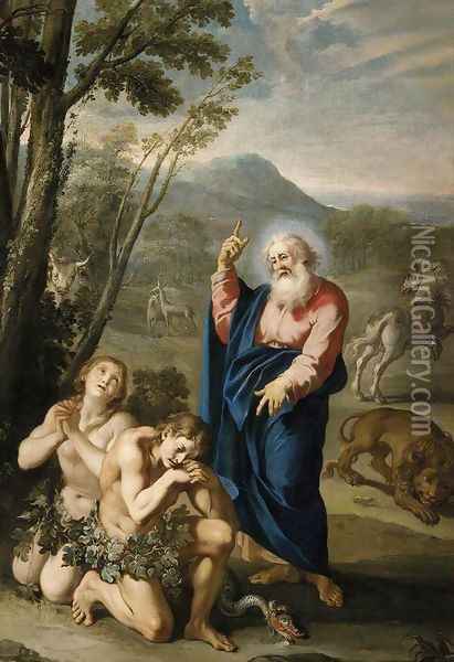 Expulsion of Adam and Eve Oil Painting - Aureliano Milani