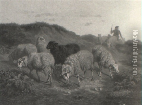 Drover With Sheep In Landscape Oil Painting - August Friedrich Albrecht Schenck