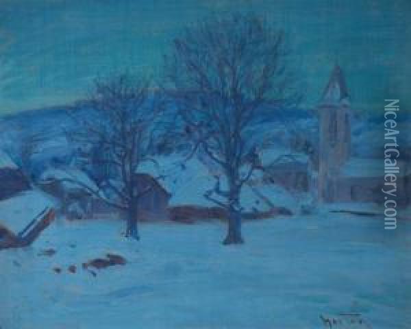 St. Legier Servevey, Christmas Night-midnight Blue Oil Painting - William Samuel Horton
