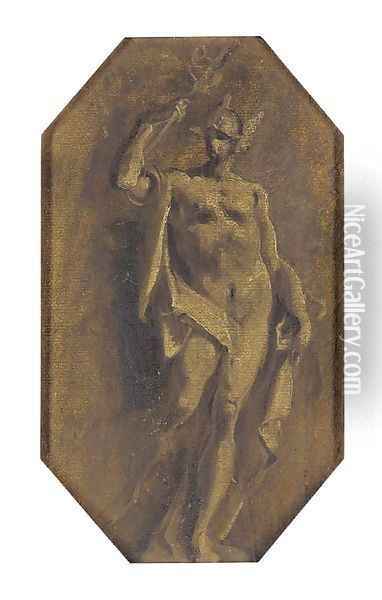 Mercury a feigned statue Oil Painting - Giuseppe Bazzani