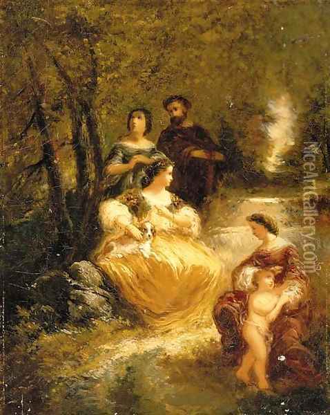 Figures by a stream in a woodland glen Oil Painting - Adolphe Joseph Thomas Monticelli