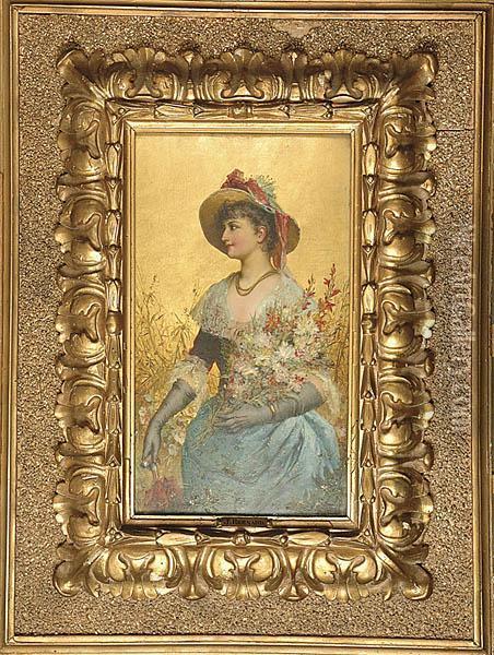 Dama Z Bukietem Kwiatow Oil Painting - Jean Bernard