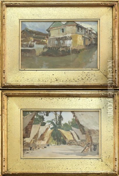 Thailand Village Scenes (pair) Oil Painting - Ivan Leonardovich Kalmykov