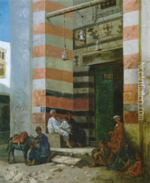 Arabs Resting In A Portal Oil Painting - Stanislaus von Chlebowski