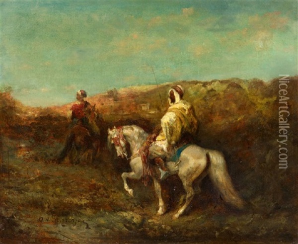 Two Arabian Horsemen Oil Painting - Adolf Schreyer