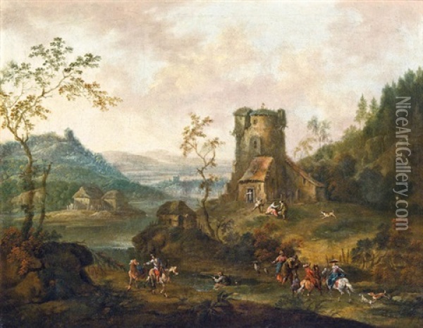 Flusslandschaft Mit Rundturm Oil Painting - Maximilian Joseph Schinagl
