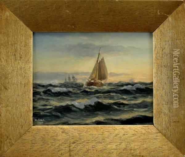 Fischerbootin Ruhiger See Oil Painting - Holger Peter Svane Lubbers