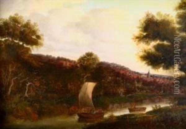 River Landscape Oil Painting - Louise-Josephine Sarazin de Belmont