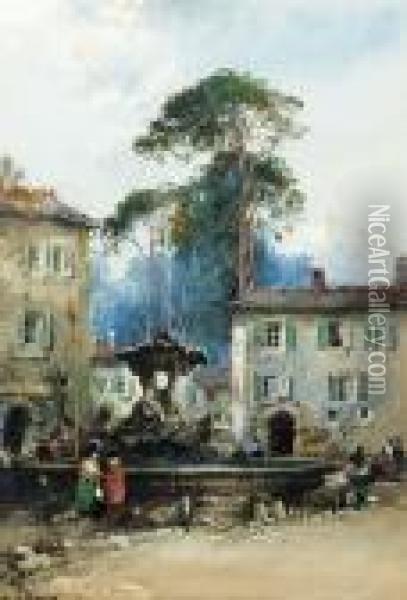 The Fountain Of Neptune, Rome Oil Painting - Noel Harry Leaver