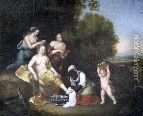 The Toilet Of Venus Collectie Goudstikker Label Verso Oil Painting - Cornelis Van Poelenburch