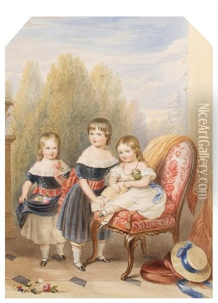 The Three Eldest Children Of Frederich John Howard M.p. And His Wife Lady Fanny Cavendish Oil Painting - Robert Dowling