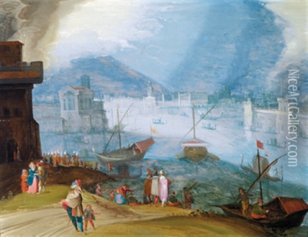 Blick Uber Das Markusbecken Auf Ein Imaginares Venedig Oil Painting - Louis de Caullery