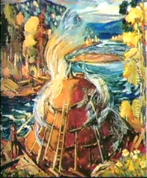 Kolmila Vid Ljusnan Oil Painting - Rune Sigvard