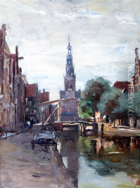 The 'bierkade' In Alkmaar, The Netherlands Oil Painting - Jan Hillebrand Wijsmuller