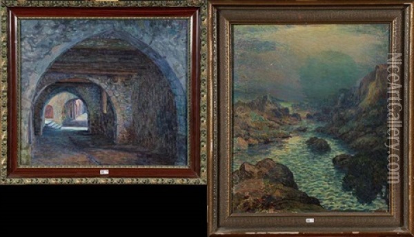 Cote Rocheuse (+ Le Vieux Passage, Oil On Canvas, Smllr; 2 Works) Oil Painting - Lucien Rion