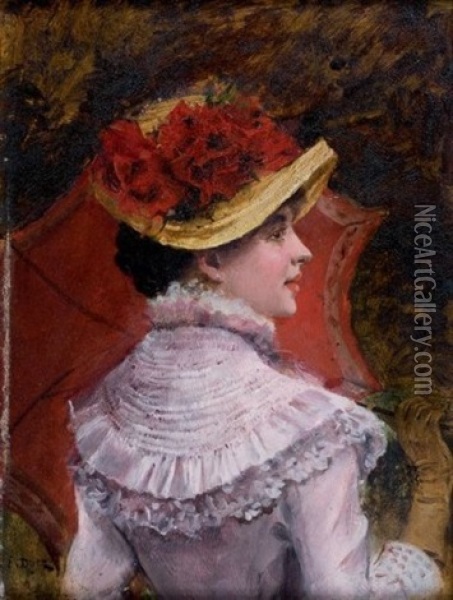 Jeune Fille En Buste A L'ombrelle Oil Painting - Ernest-Ange Duez