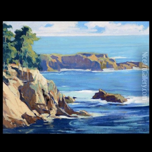 California Coastline Oil Painting - Louis Hovey Sharp