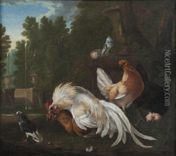 La Basse Cour. Oil Painting - Peter I Casteels