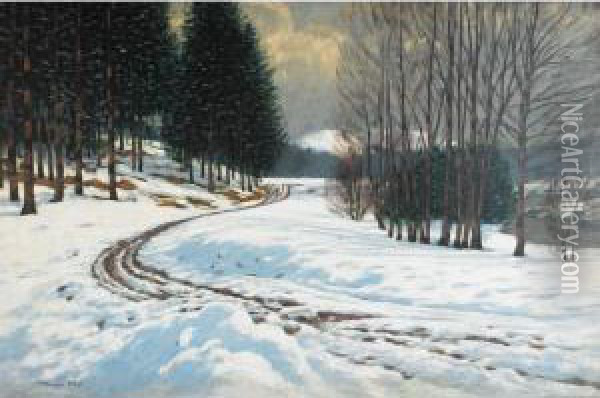 Winter Landscape Oil Painting - Victor Olgyai